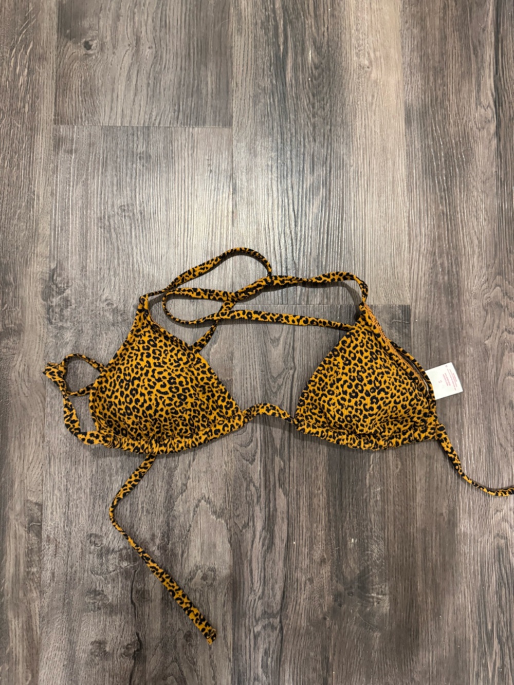 Leopard Print Triangle Bikini Top - Orange & Black